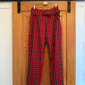 Red Plaid Trousers with Belt